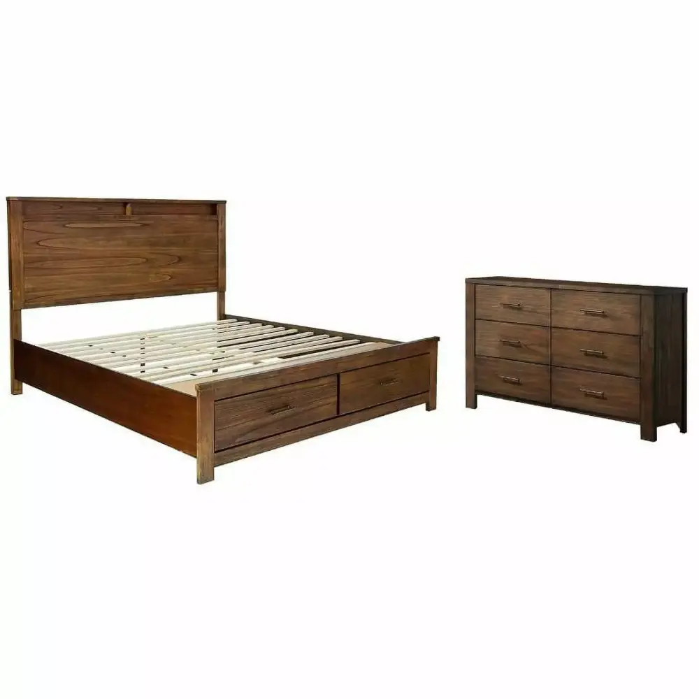 Home Square 2-Piece King Bed with Storage and 6 Drawer Dresser Set