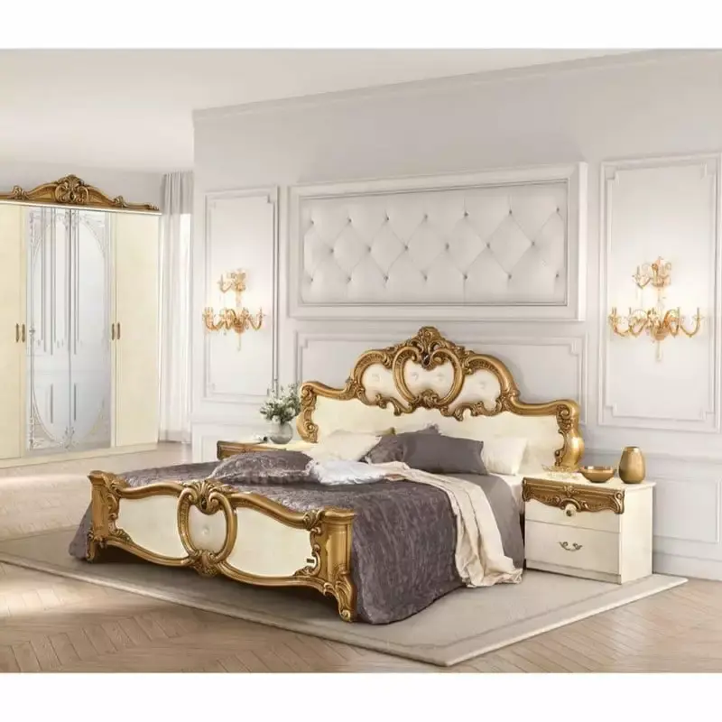 Barocco 3-Piece Bedroom Set. Ivory and Gold Lacquer. King