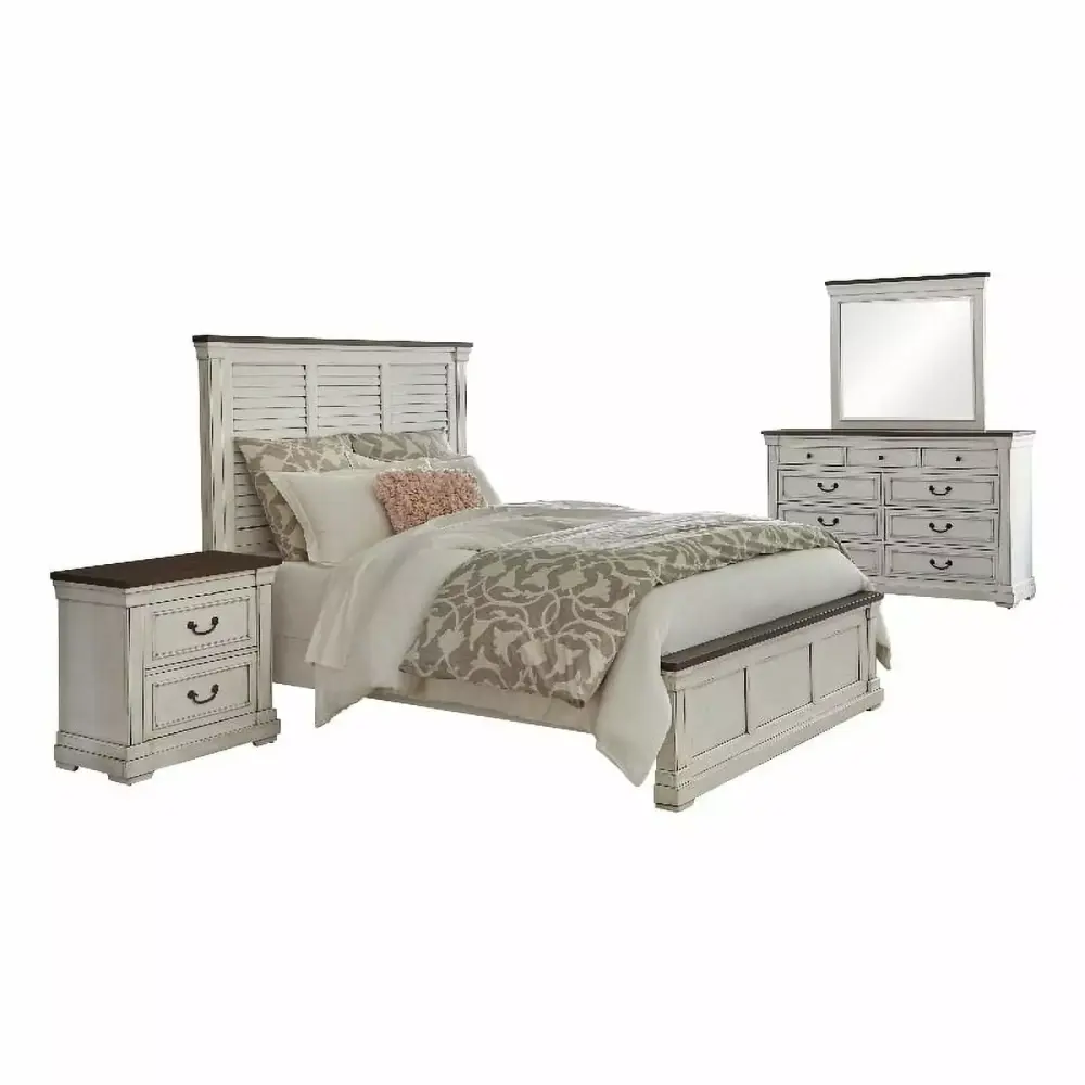 Hillcrest 4-piece Eastern King Panel Bedroom Set in White and Dark Rum