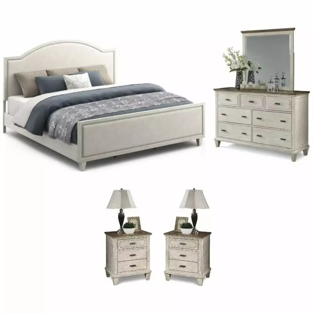 Home Square 4-Piece King Bedroom Set with Bed, 2 Nightstands, and Dresser