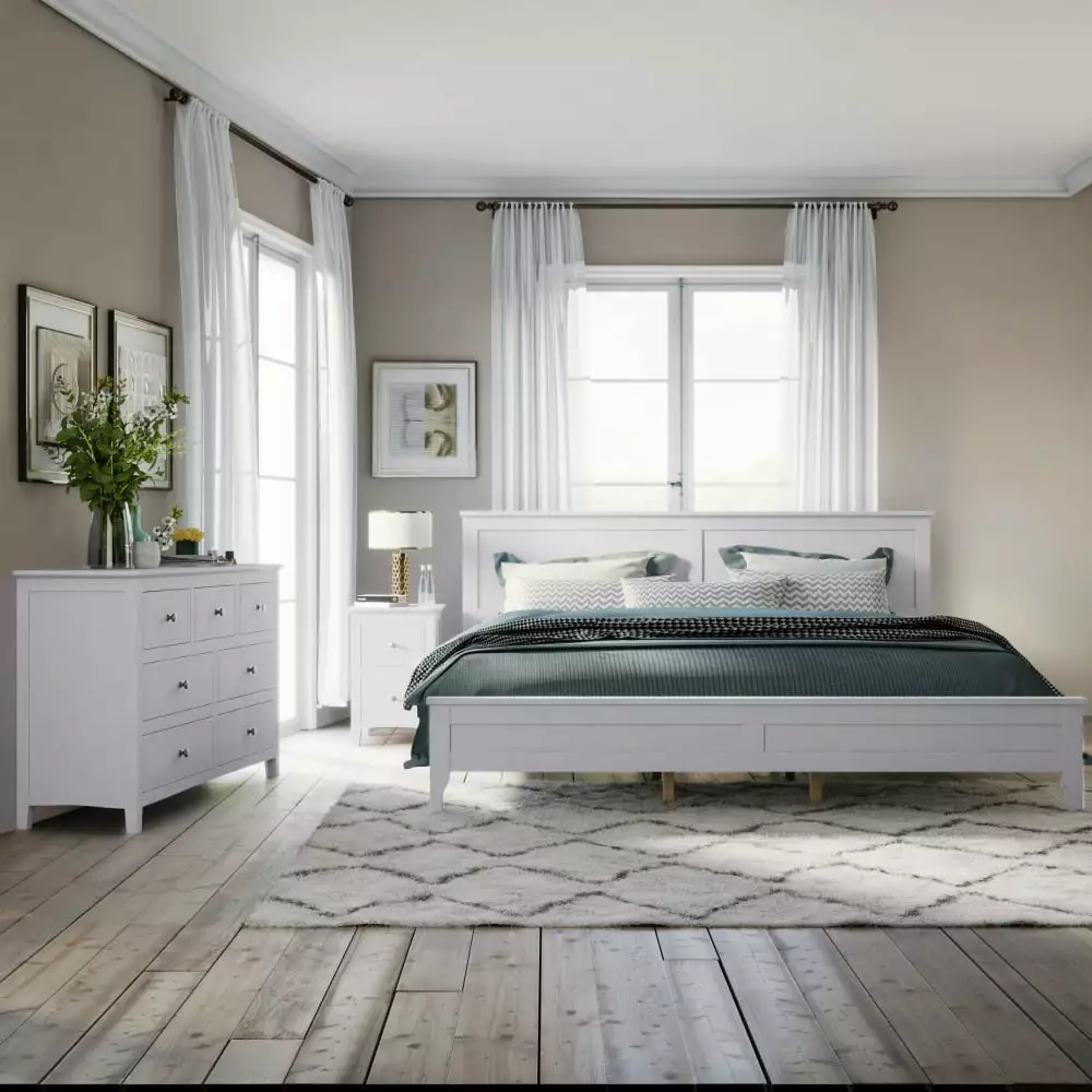 White Solid Wood 3-Piece King Bedroom Set