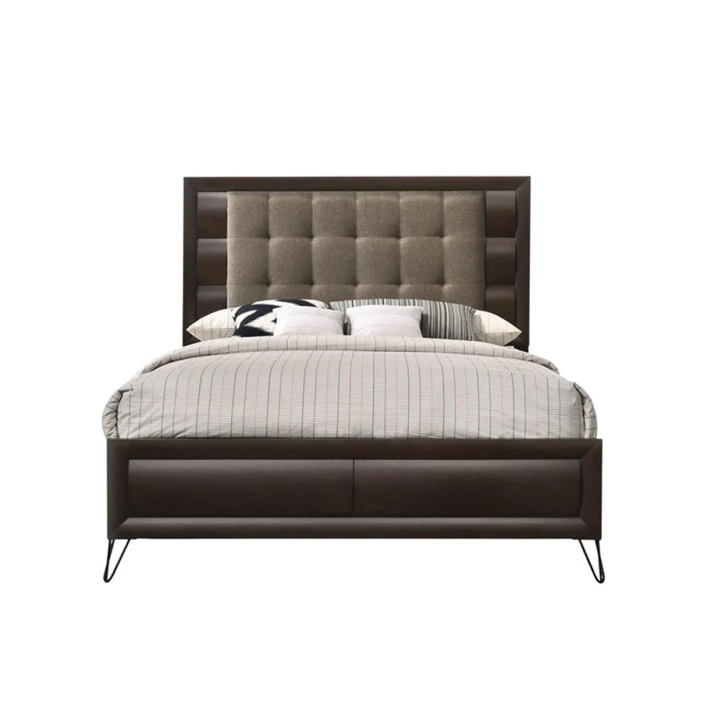 Acme Furniture Tablita Upholstered King Bed in Dark Merlot - Luxurious Fabric Bed Frame