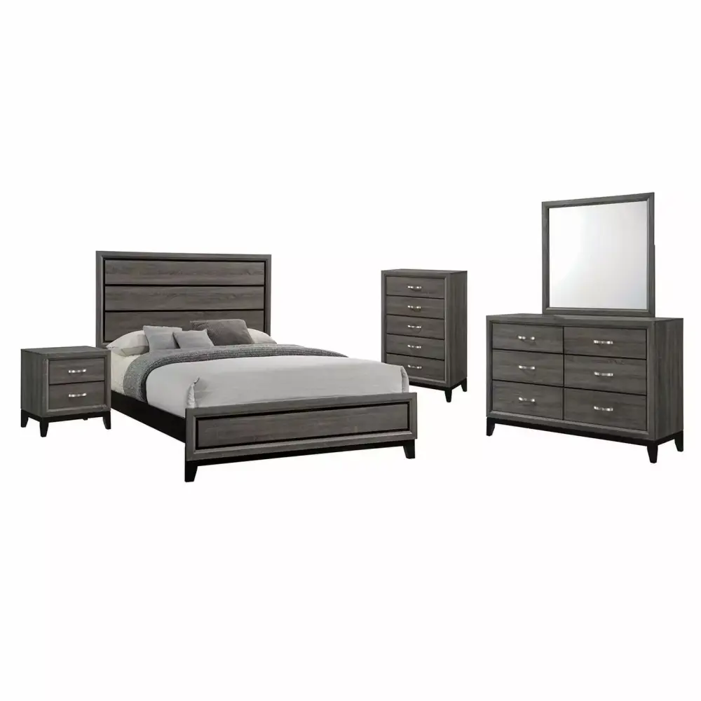 Pemberly Row 5-Piece California King Panel Wood Bedroom Set Gray Oak Finish