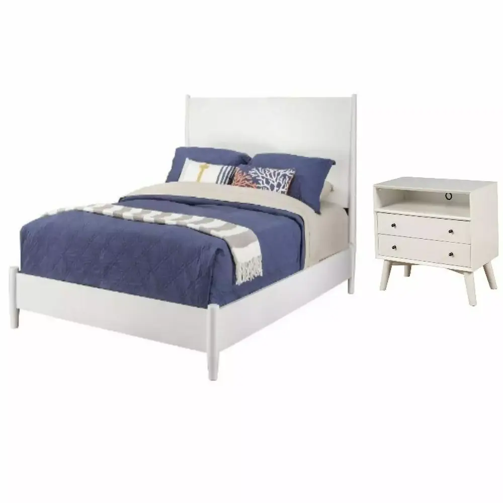 Home Square 2 Piece Set with California King Bed and Nightstand in White