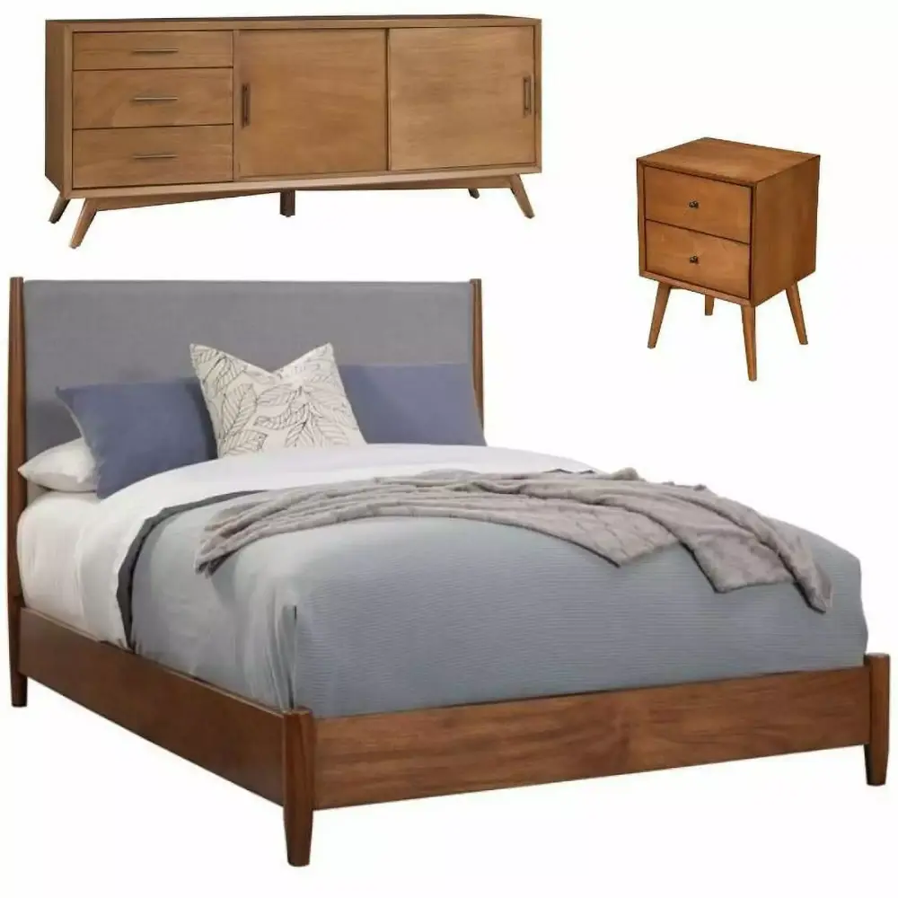 Home Square 3 Piece King Wood Panel Bedroom Set with TV Console and Nightstand