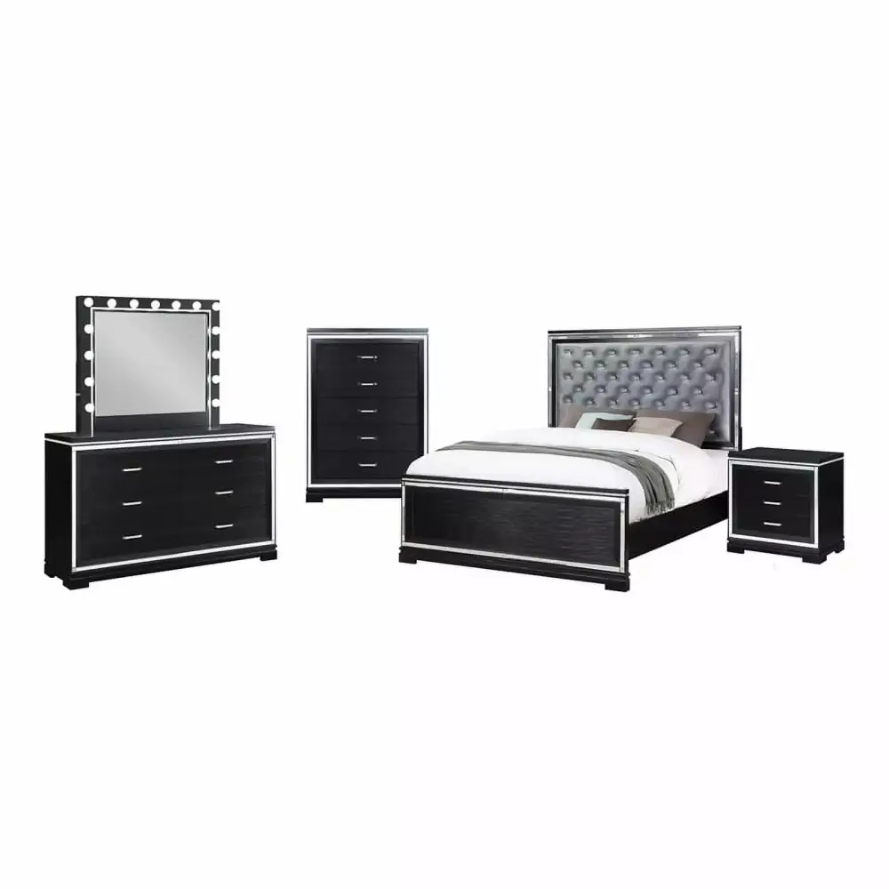 Pemberly Row 5-Piece Wood Eastern King Panel Bedroom Set in Black