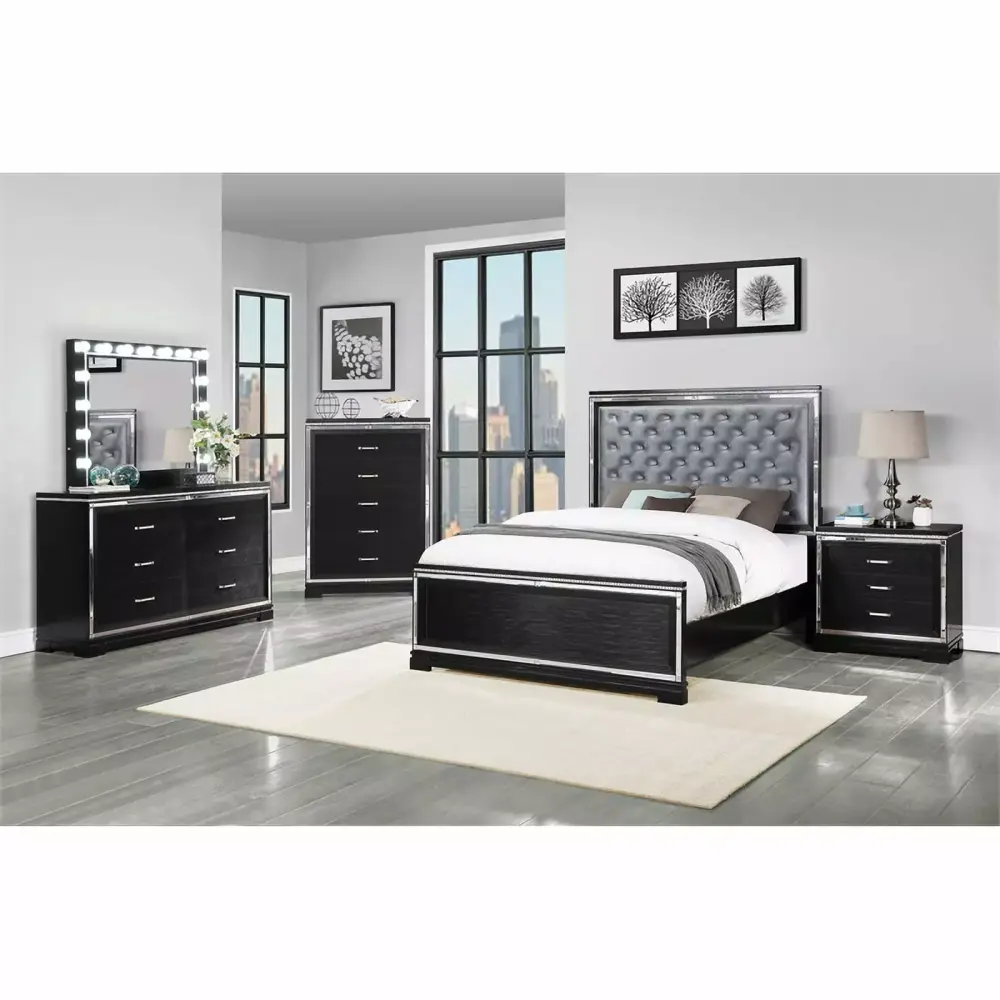 Pemberly Row 5-Piece Wood Eastern King Panel Bedroom Set in Black