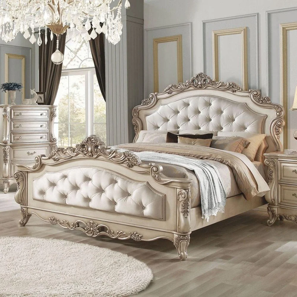 Acme Furniture Gorsedd King Panel Bed Antique White Bed Frame