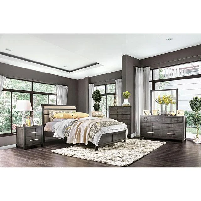 Berenice Gray Beige E.King Bed - Modern Upholstered Platform Bed Frame
