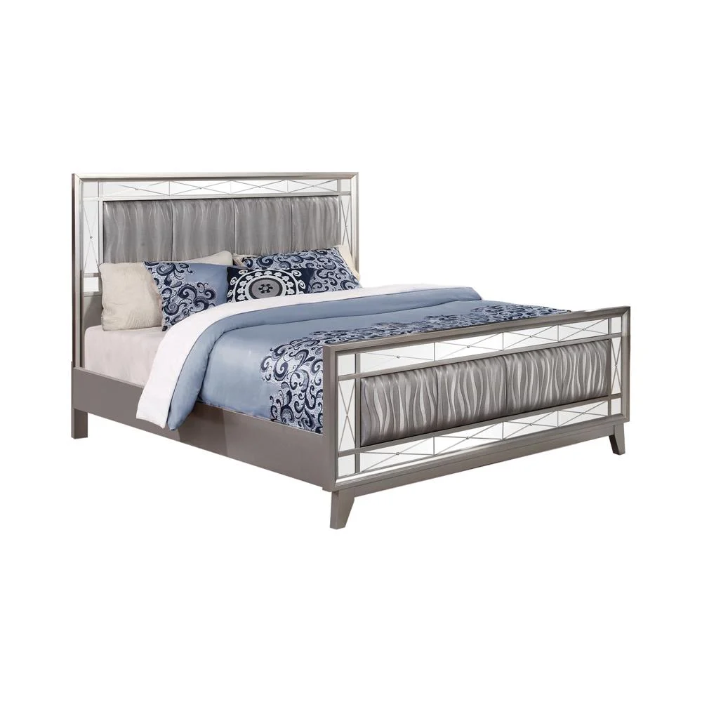 Leighton Eastern King Panel Bed with Mirrored Accents Mercury Metallic - Luxurious Bed Frame
