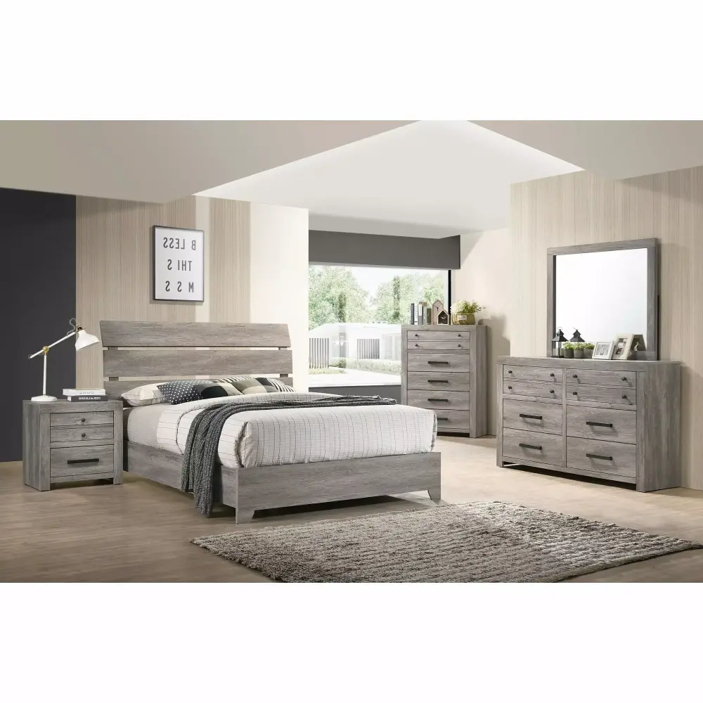 Contemporary Vintage King 4PC Bedroom Set with Dresser Mirror and Nightstand