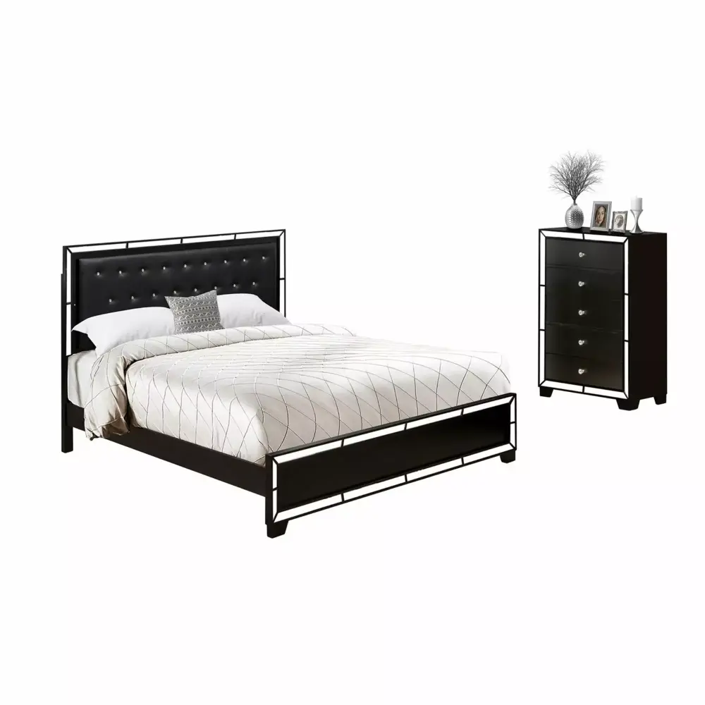 East West Furniture Nella 2-Piece Traditional Wooden King Bedroom Set in Black - Elegant Bed Frame
