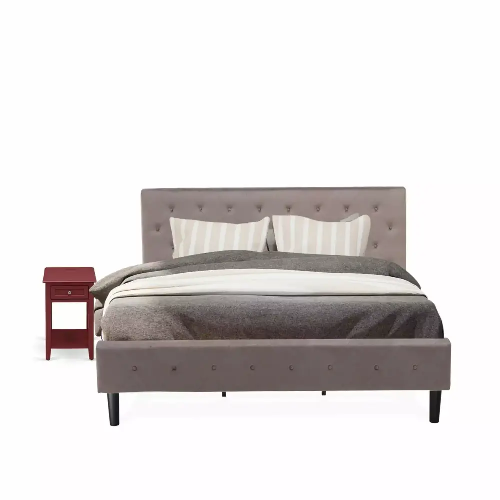 East West Furniture Nolan 2-Piece Wood King Bedroom Set in Burgundy and Brown