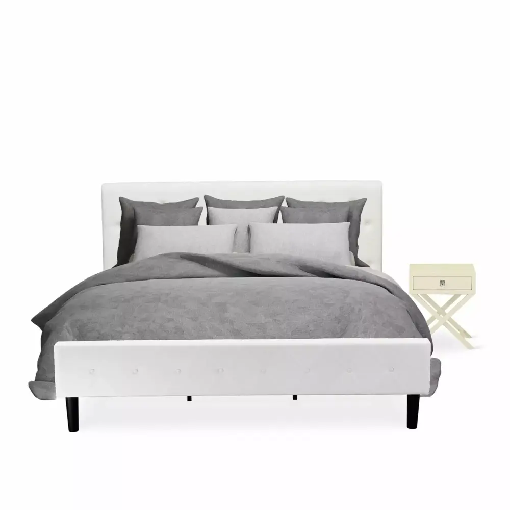 East West Furniture Nolan 2-Piece Wood King Bedroom Set in White - Minimalist Bedroom Furniture
