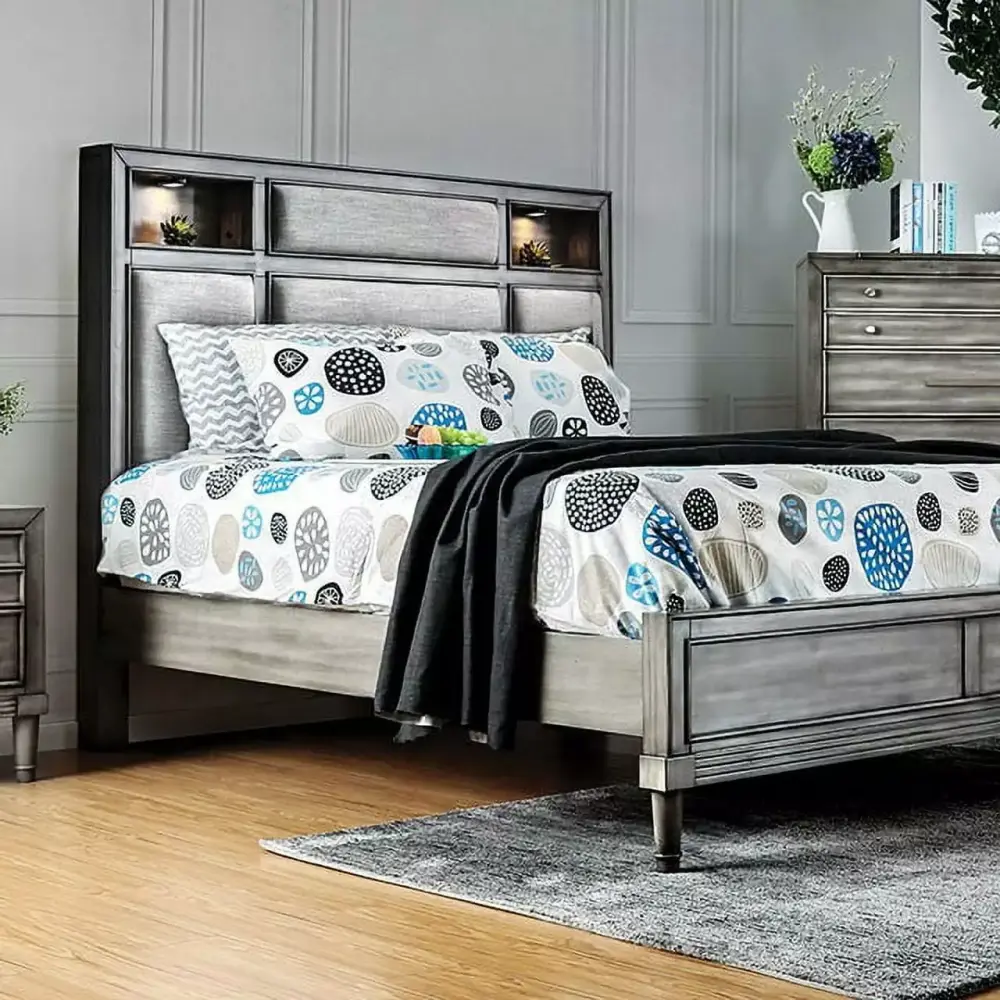 Transitional Style 4pc Eastern King Size Gray Finish Bedroom Set