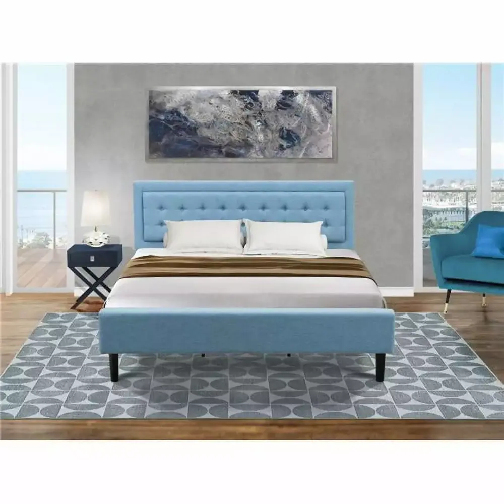 2 Piece Fannin King Size Bedroom Set in Denim Blue - Black and Navy Blue