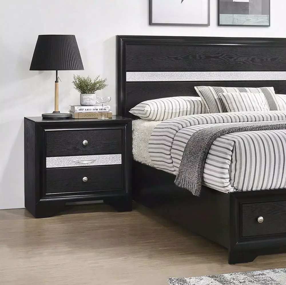 4-Piece Modern King Storage Footboard Bed Set with Dresser Mirror and Nightstand in Black Finish
