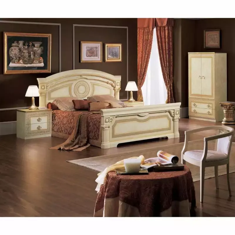 Aida Italian 3-Piece Ivory and Gold King Size Bedroom Set
