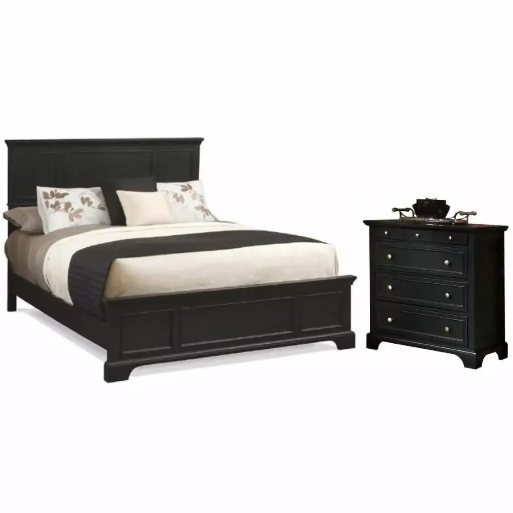 Home Square 2-Piece Bedford 4-Drawer Chest and King Bed in Black - Contemporary Bedroom Set