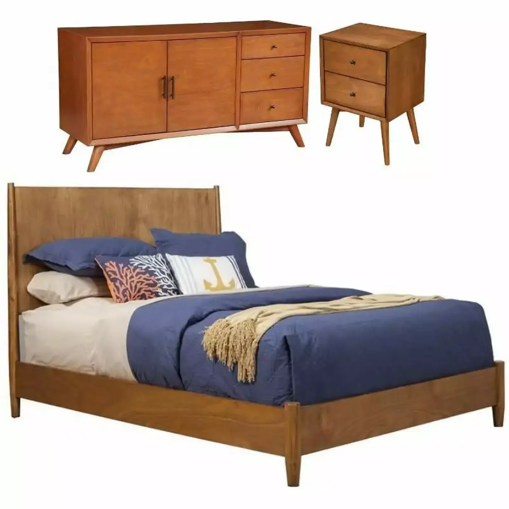 Home Square 3-Piece King Panel Bed Set with Sideboard and Nightstand