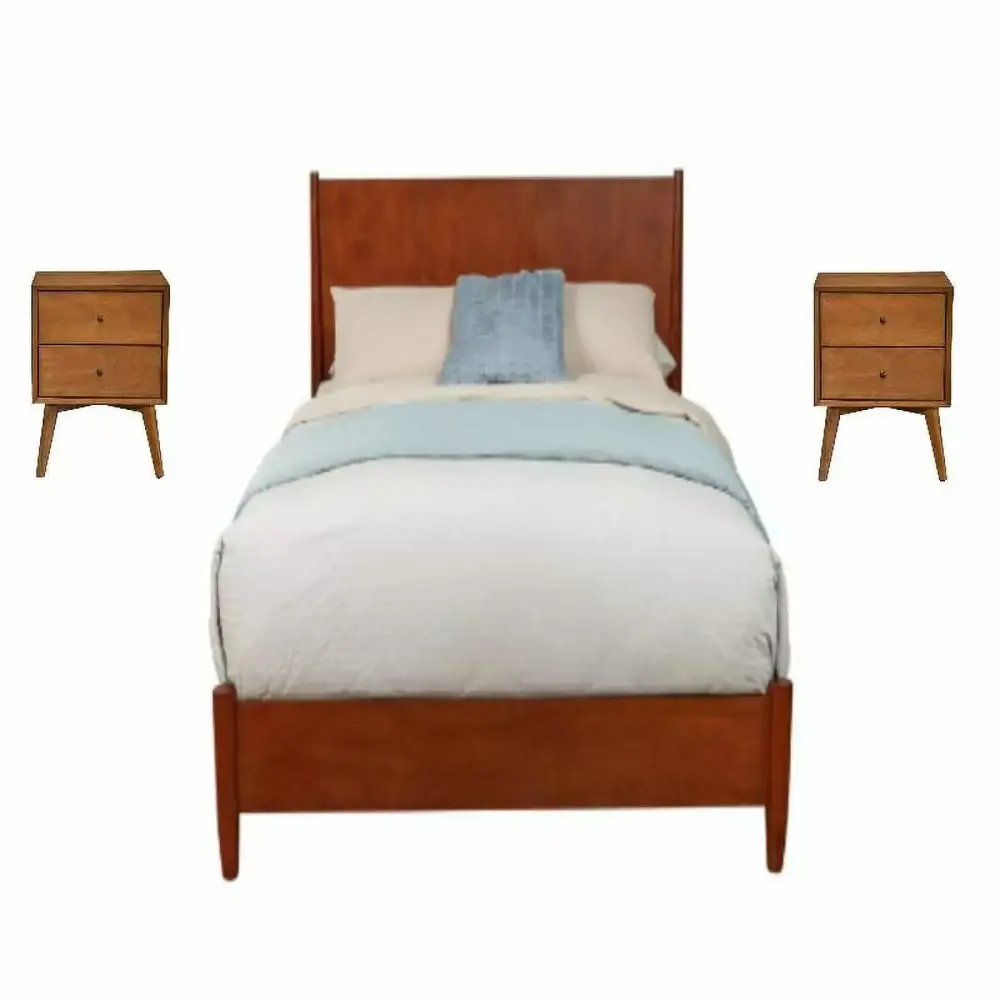Home Square 3 Piece King Platform Bed and 2 Nightstands in Acorn Brown - Stylish Bedroom Set