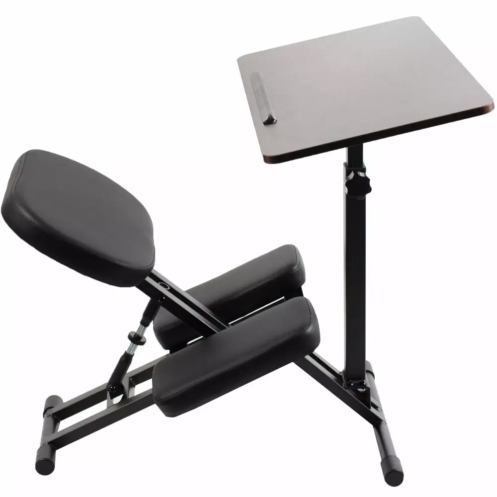 VIVO Ergonomic Kids Kneeling Chair and Desk Dark Wood Top Black Chair
