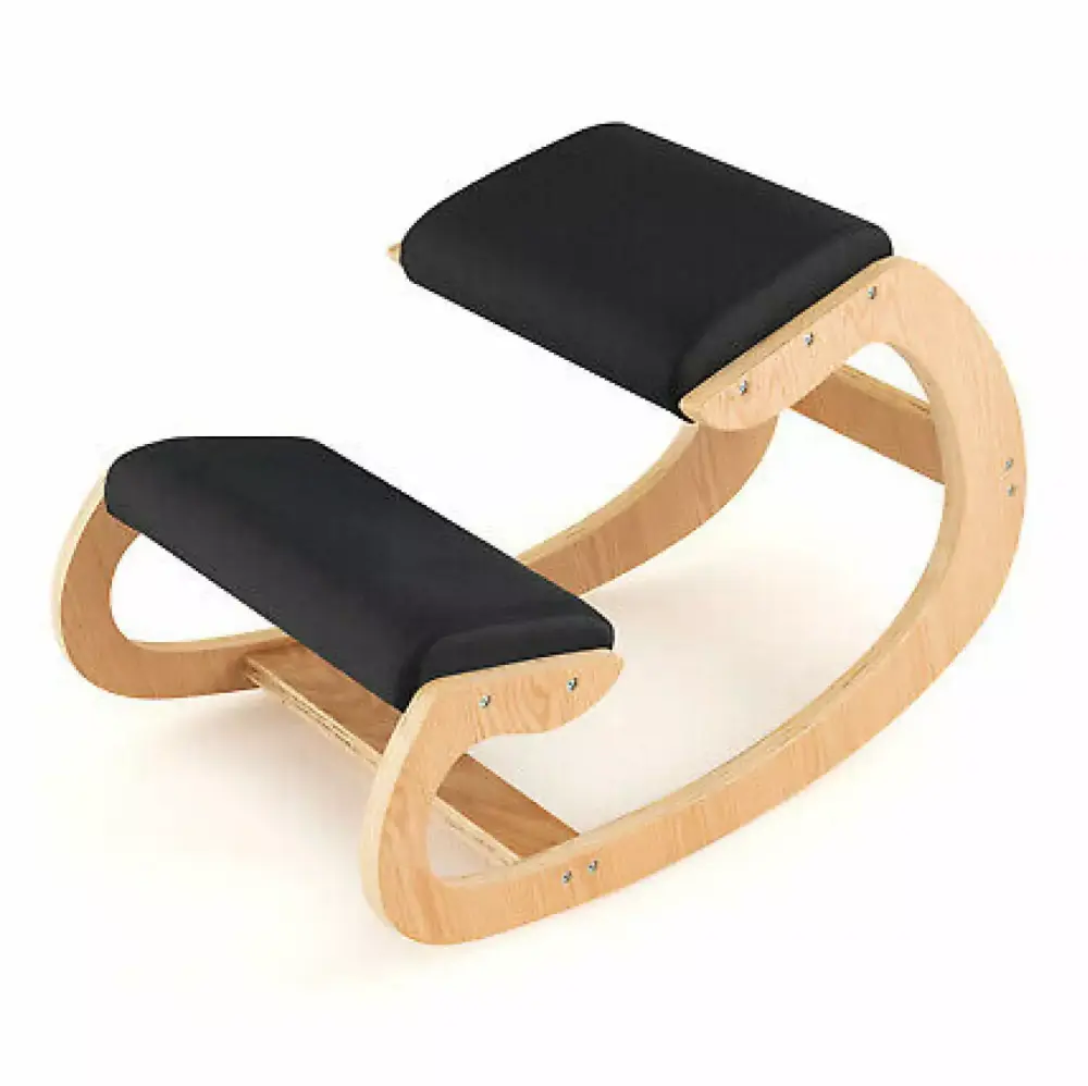 Depot Esh Ergonomic Kneeling Chair with Cushion, Wood Rocking Posture Stool for Back and Neck Support
