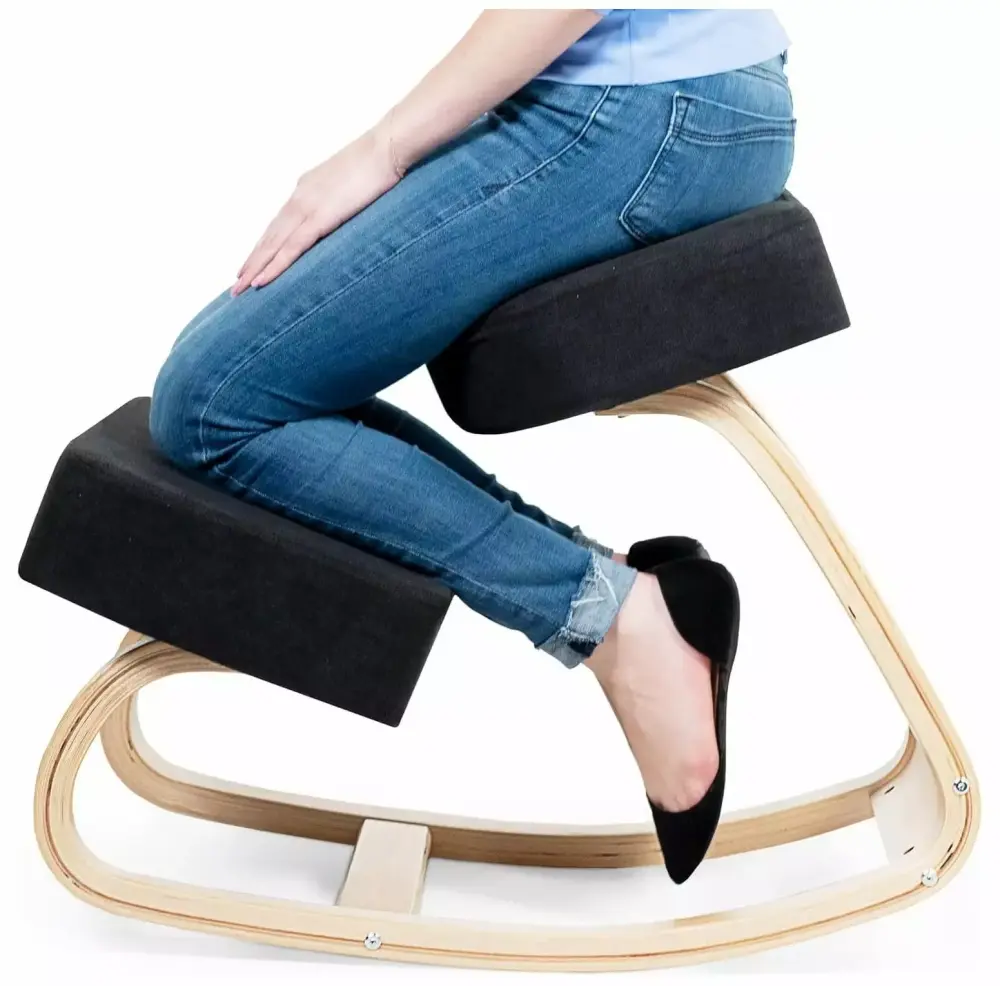 Lwory Wooden Rocking Kneeling Chair Ergonomic Rocker Stool for Home and Office with Light Wood Frame