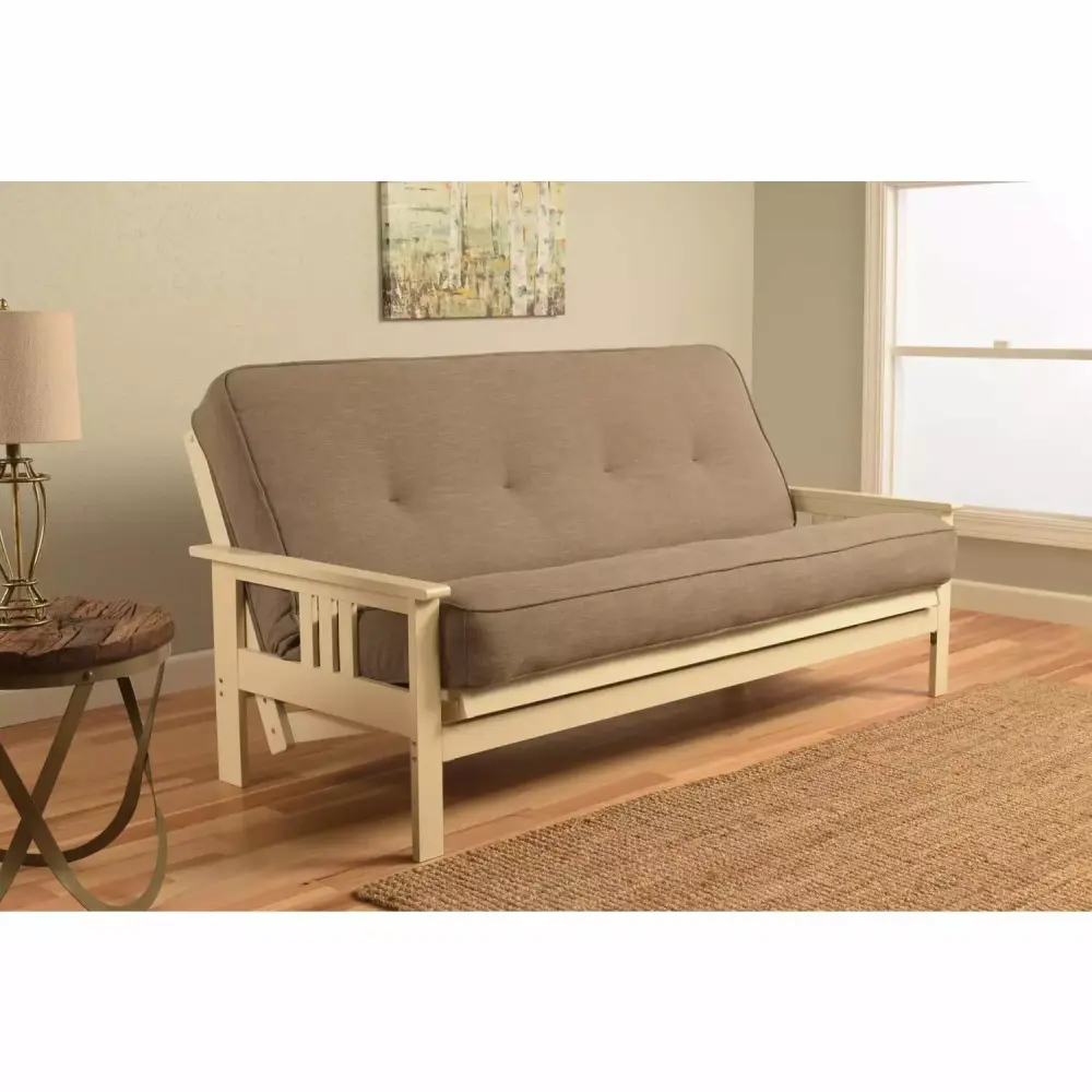 Kodiak Furniture Monterey Full Frame with Linen Fabric Mattress in White and Gray
