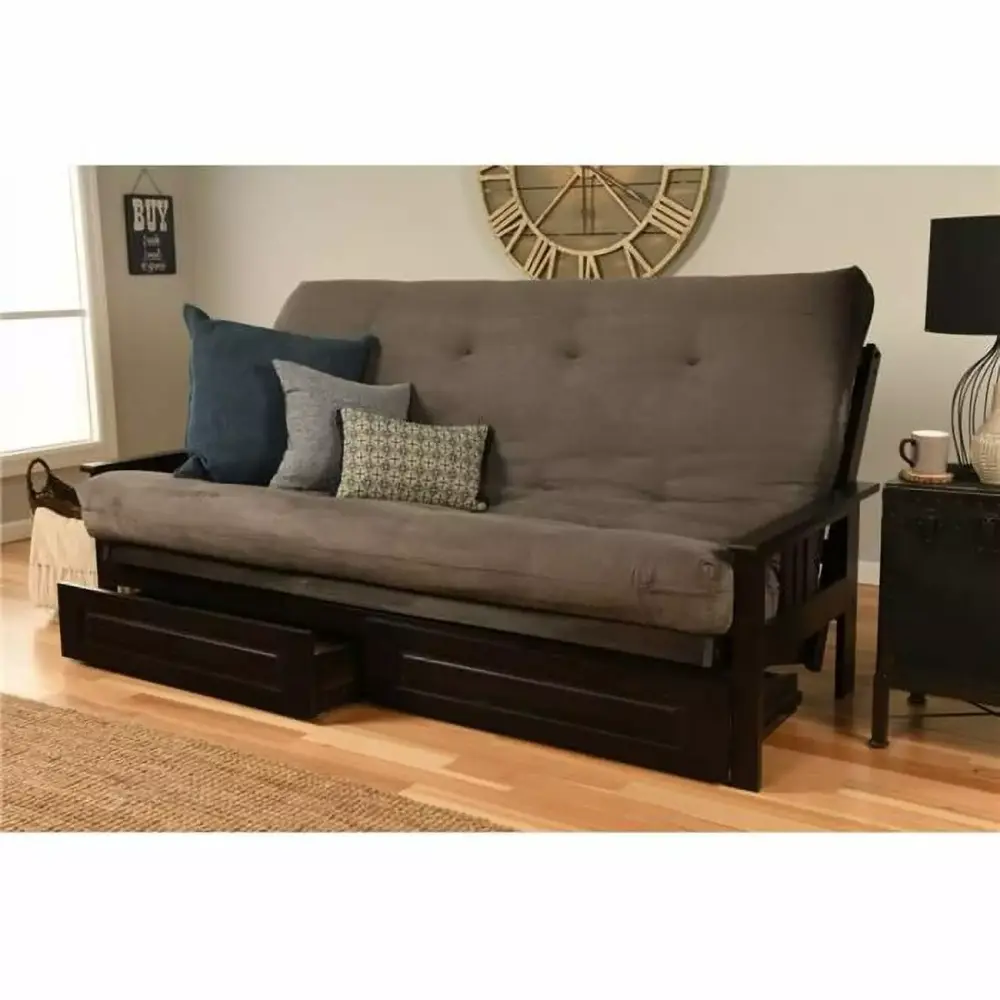 Kodiak Furniture Monterey Frame with Suede Fabric Mattress in Gray Espresso Full Size