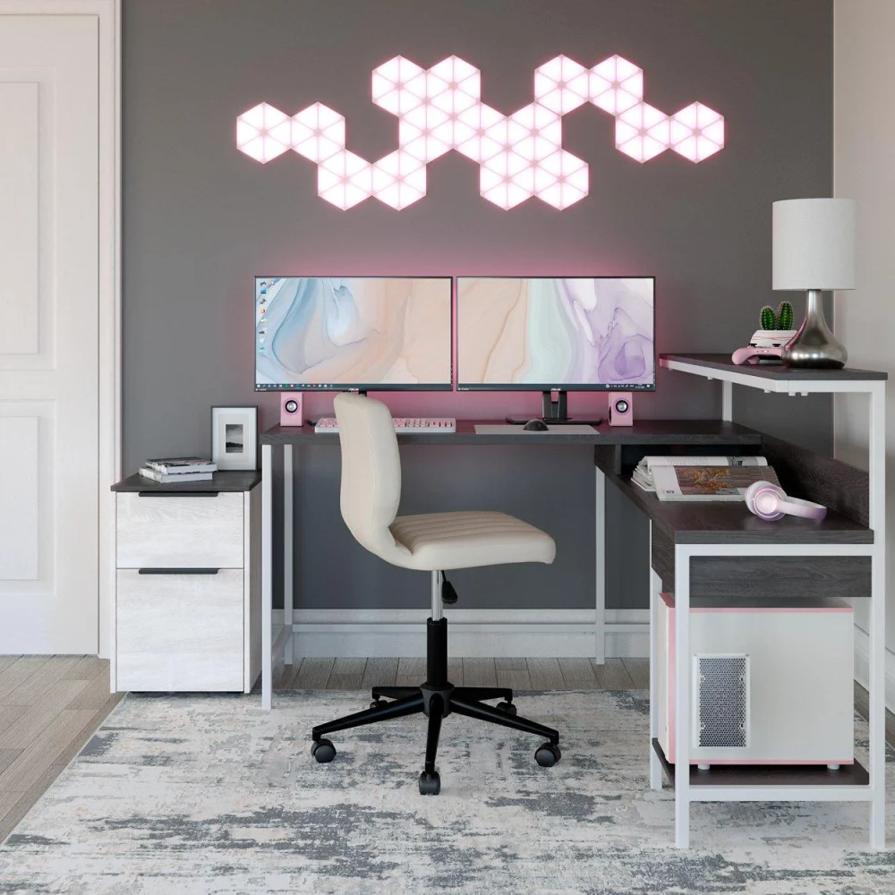 Dorrinson Home Office L-Desk with Storage Spacious Workstation for Professionals