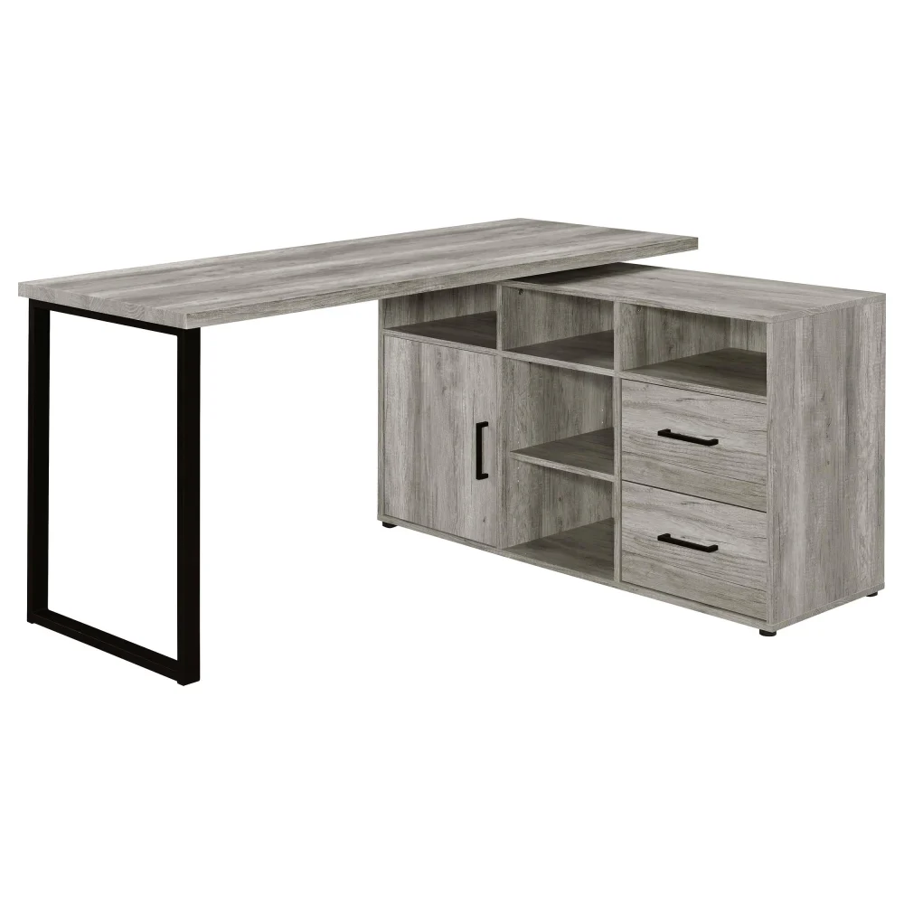 Hertford L-Shape Office Desk with Storage in Grey Driftwood - Corner Workstation
