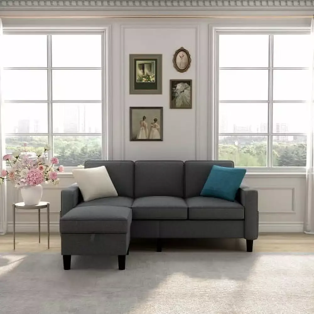 3 Seater L-Shaped Sofa with Chaise Lounge for Families Apartments Dorms Dark Grey 680 Lbs Capacity