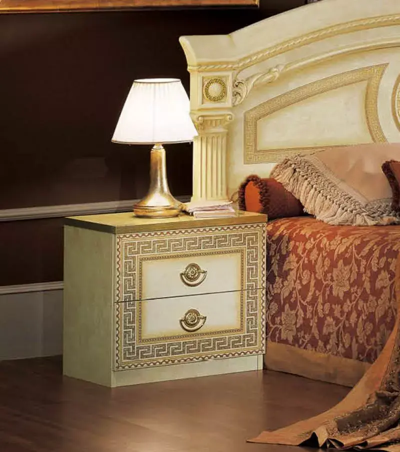 Lacquer Finish Queen Bedroom Set 2Ps Made in Italy ESF Aida Ivory Gold