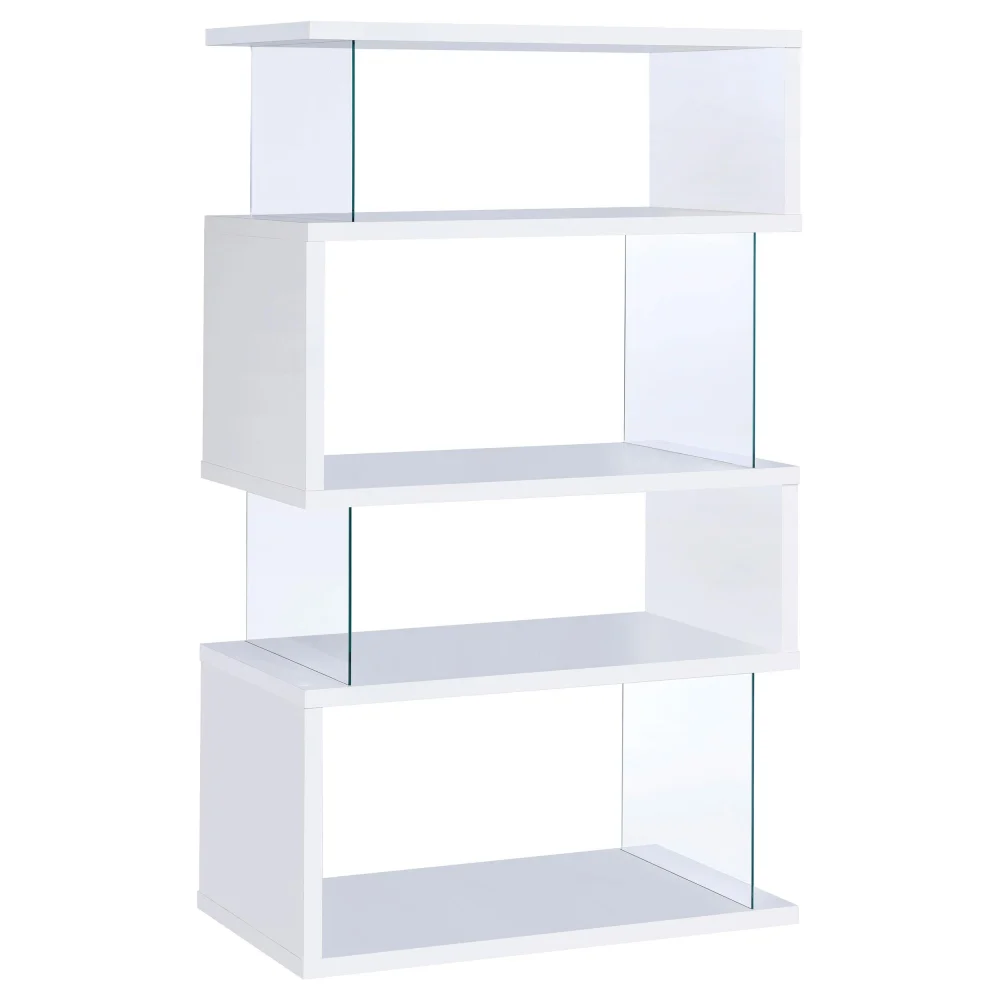 Emelle White and Clear 4-Tier Bookcase