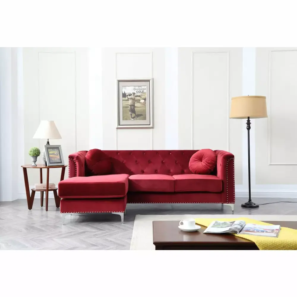 Homestock Lakeside Living Burgundy Sofa Chaise Lounge