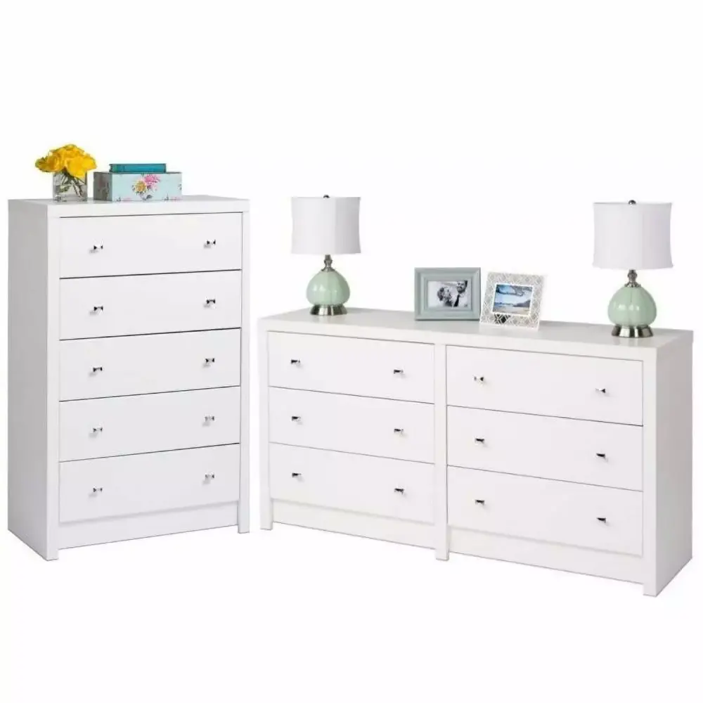 Home Square 2-Piece Set with 5-Drawer Chest and 6-Drawer Dresser in White Laminate
