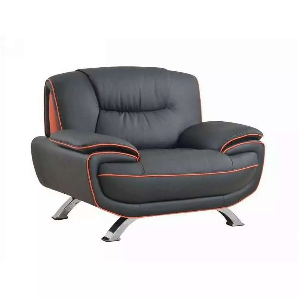47 Black and Silver Leather Match Arm Chair - Luxurious Living Room Chair