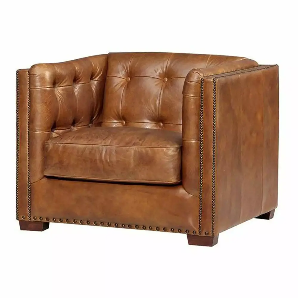 Crafters and Weavers Tuxedo Contemporary Leather Arm Chair in Light Brown - Modern Lounge Chair
