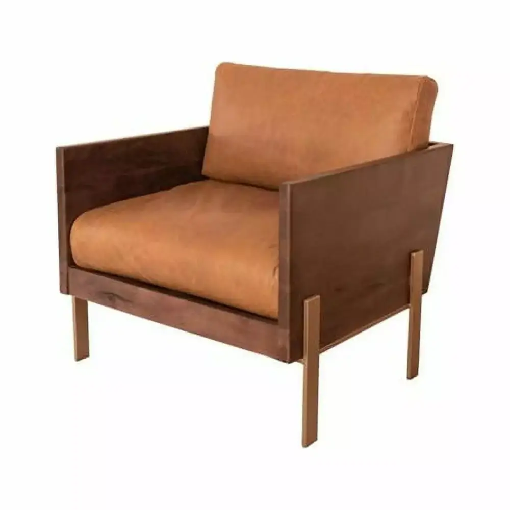 31 Inch Top Grain Carmel Brown and Gold Leather Arm Chair