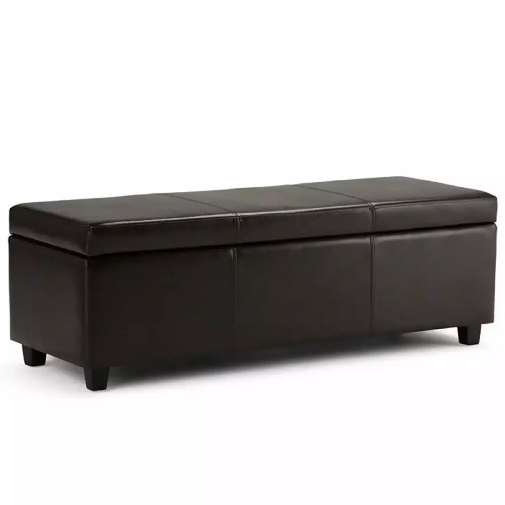 Kingfisher Lane Brown Faux Leather Storage Bench - Durable Entryway Bench with Hidden Storage