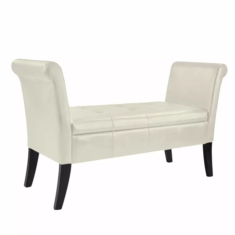 CorLiving Antonio Bonded Leather Storage Bench with Rolled Arms in Cream