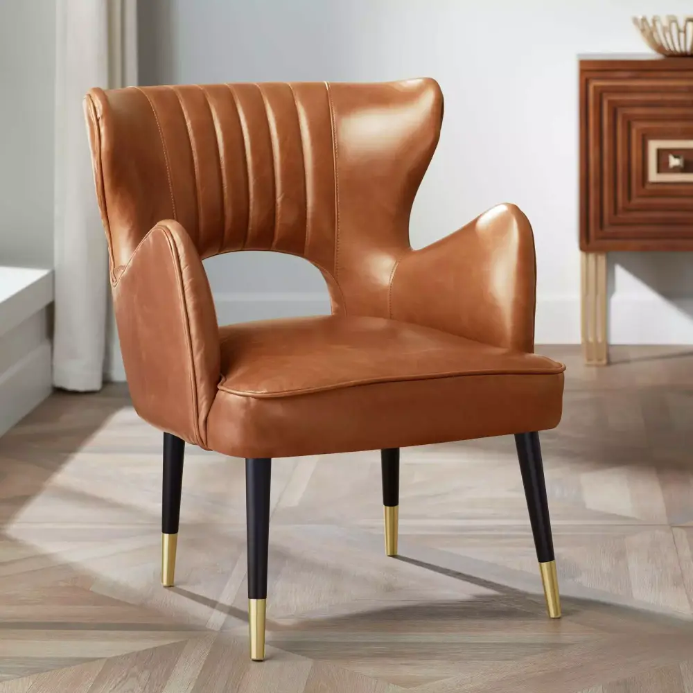 55 Downing Street Mauro Retro Brown Leather Accent Chair - Vintage Style