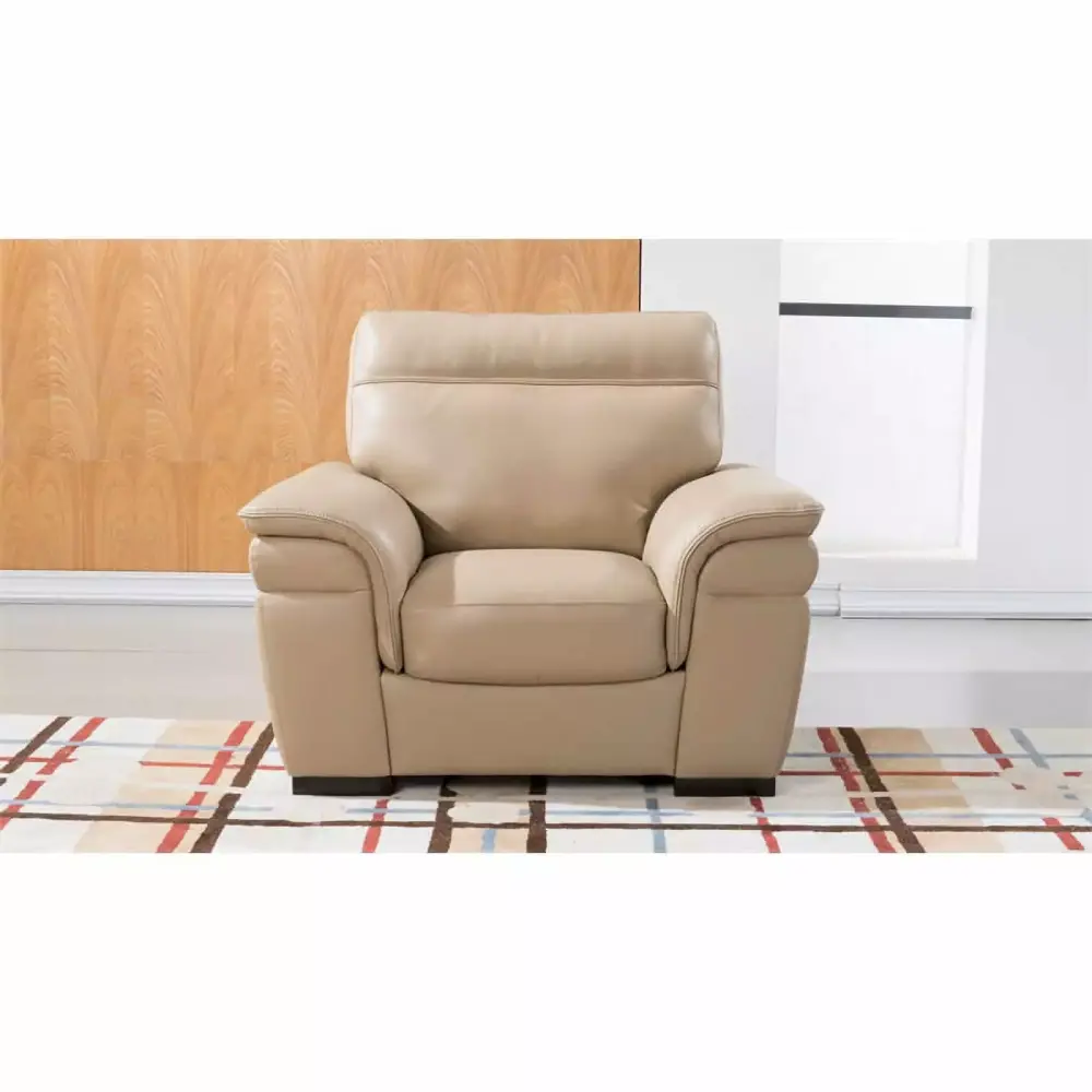 EK020 Tan Italian Leather Chair - Classic Living Room Accent Chair