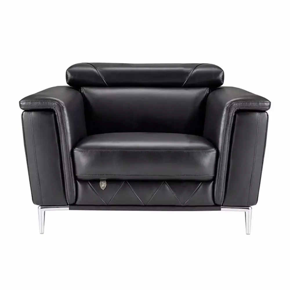 EK071 Black Italian Leather Chair - Contemporary Living Room Seating
