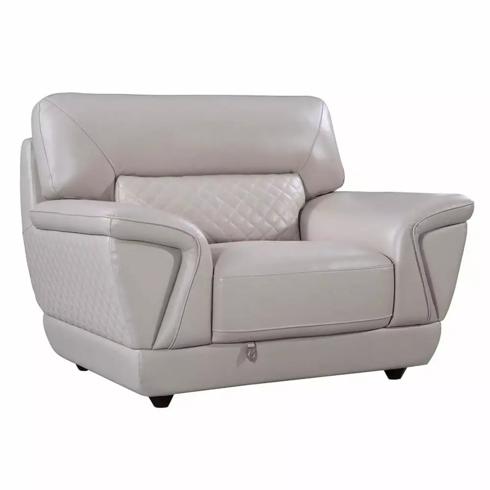 EK099 Light Gray Italian Leather Chair with Wooden Legs - Modern Design