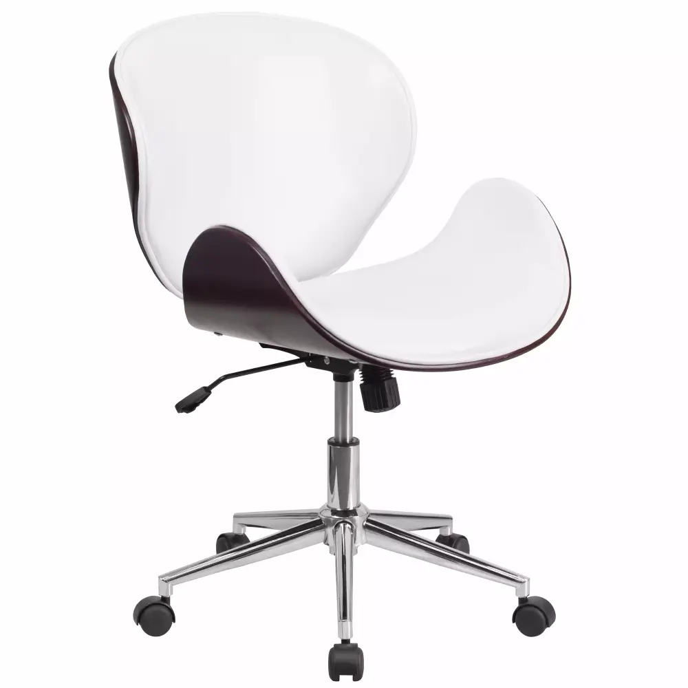 A Line Furniture Wayn Mahogany Swivel Conference Chair with White Leather Upholstery
