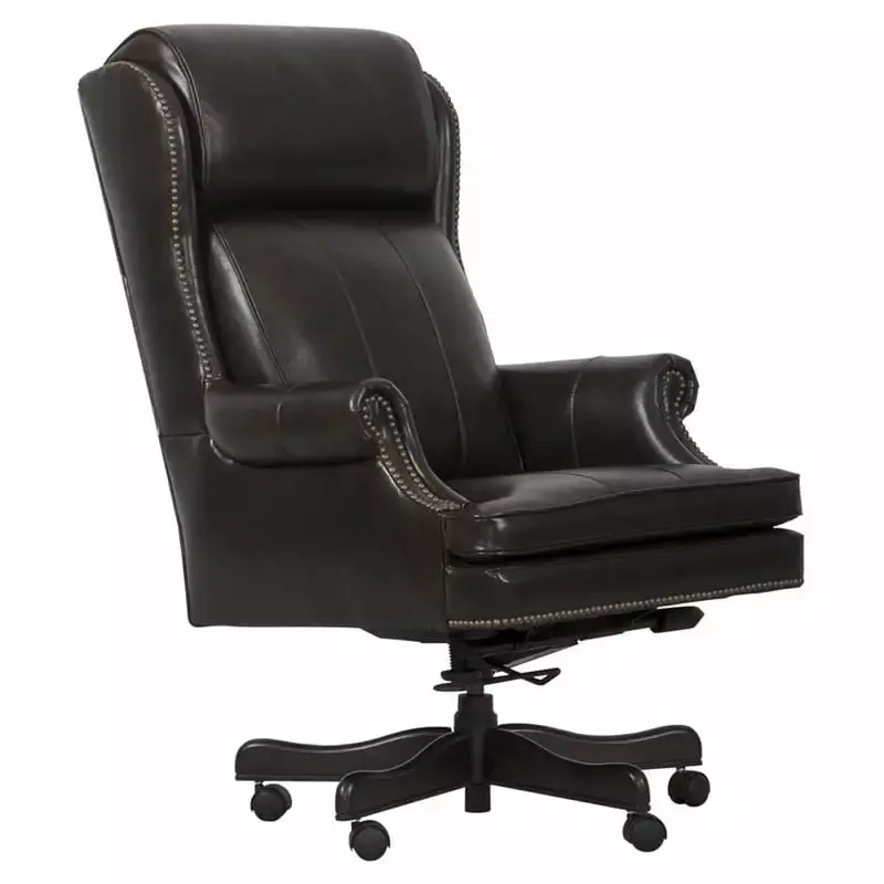 Pemberly Row 51 Pacific Brown Transitional Leather Swivel Desk Chair for Workspace