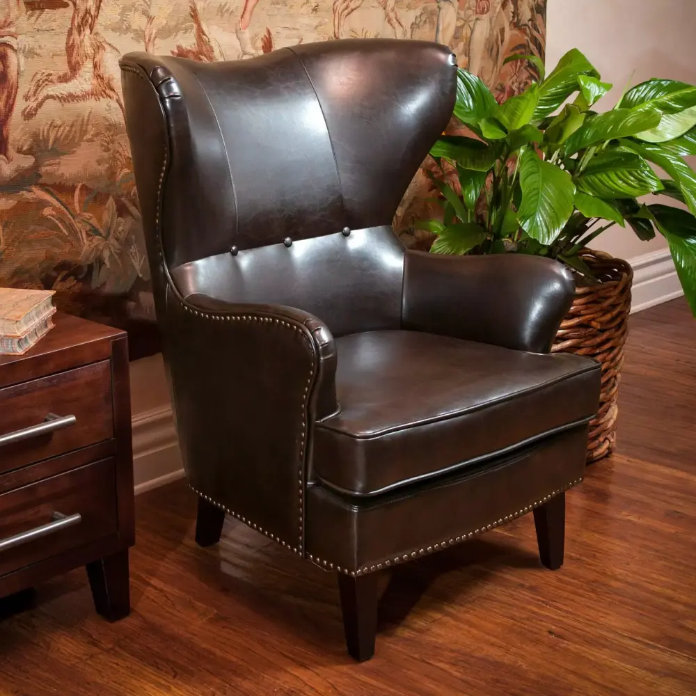 Christopher Knight Home Warner Bonded Leather High Back Chair in Brown 33x30x40.5 Inches