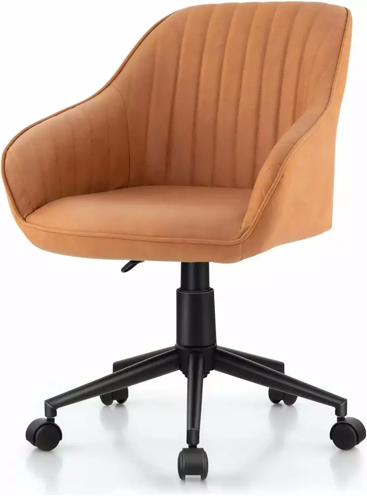 Leather Home Office Chair Adjustable Rolling Leisure Accent Chair with Ergonomic Arms and Backrest Upholstered Mid-Back Computer Desk Chair